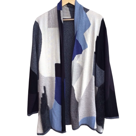 Nic + Zoe Textured Colorblock Open Cardigan Sweater Blue/Gray - Picture 2 of 10